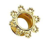 Piercingfaktor Flesh Tunnel Ear Plug Ohr Piercing Herzen Vintage Mandala Sonne Edelstahl Gold IP 12mm