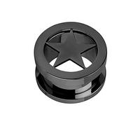 Piercingfaktor Flesh Tunnel Ohr Piercing Plug Ohrpiercing Schraub Ear Edelstahl Schraubverschluss mit Stern Star Inlay 6mm Schwarz