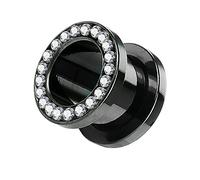 Piercingfaktor Flesh Tunnel Schraub Plug Ohr Piercing Edelstahl Titan mit Schraubverschluss Zirkonia Kristallen Steinen 6 mm Schwarz
