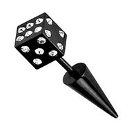 Piercingfaktor® Titan Fake Plug Ohr Tunnel Kristall Würfel Schwarz eloxiert 316L Kristall, 316L Chirurgenstahl eloxiert, Kristall