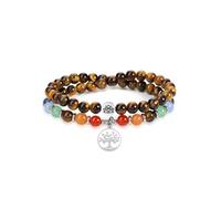 PiercingJak Chakra Armband Damen Perlenarmband Tigerauge echte Steine Armbänder mit Lebensbaum OM Lotus Talisman Charms Naturstein Glück Yoga Schmuck Spirituelle Geschenke für Frauen Freundin