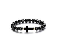 PiercingJak Herren Armband Kreuz Perlenarmband 8mm Edelstein Perlen Armbänder Obsidian Heilsteine Armreif Spiritueller Schmuck Kommunion Geschenke für Männer Junge Freunde