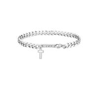 PiercingJak Kreuz Armband Herren Personalisert Armkette mit Gravur Silber Edelstahl Kettenarmband für Männer Panzerkette Kubanische Armbänder Charms Schmuck Individuelle Geschenke für Mann Junge