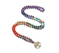 PiercingJak Mala Kette 108 Perlen Gebetskette mit Lebensbaum Charm Anhänger 6mm Naturstein Chakra Perlenkette für Herren Damen Halskette Buddhismus Healing Reiki Yoga Schmuck Spirituelle Geschenke