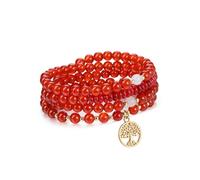 PiercingJak Mala Kette 108 Perlen mit Lebensbaum Charm Anhänger Karneol Perlenkette für Damen Frauen Halskette Rote Perlenarmband Buddhismus Healing Reiki Yoga Schmuck Spirituelle Geschenke Freundin