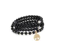 PiercingJak Mala Kette 108 Perlen mit Lebensbaum Charm Anhänger Obsidian Perlenkette für Damen Frauen Halskette Schwarz Wickelarmband Buddhismus Healing Reiki Yoga Boho Schmuck Spirituelle Geschenke