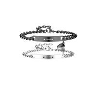 PiercingJak Paar Armbänder Magnetische Partnerarmbänder mit Gravur Herz Kugel Namen Armband Damen Herren Edelstahl Armkette Liebe Freundschaft Personalisierte Geschenke für Partner Pärchen