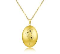 PiercingJak Personalisierte Foto Halskette Gold Geburtsblume Kette mit Gravur Oval Bilder Medaillon zum öffnen Amulett Anhänger Blume Muster Geburtstag Geschenke für Damen