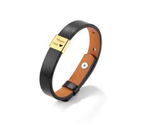 PiercingJak Personalisiertes Lederarmband Herren Armband mit Gravur Namen Männer Schwarz Breit Echtleder Wickel Gold Edelstahl Namensperlen ID Charm Schmuck Geschenke für Mann Freund
