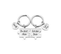 PiercingJak Puzzle Schlüsselanhänger Partner Liebes Anhänger mit Gravur Du Bist Mein Ich Bin Dein Ewig Herz Charms, 2 Stücke Edelstahl Partner Pärchen Paar Schlüsselbund Beziehung Geschenk