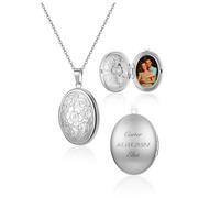 PiercingJak Vintage Bilder Medaillon zum Öffnen Foto Halskette Oval Amulett Anhänger mit Blume Muster Edelstahl Kette Charms Schmuck Personalisierte Geschenk für Damen Herren
