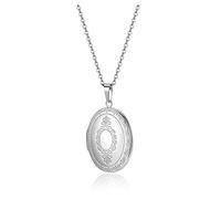 PiercingJak Vintage Bilder Medaillon zum Öffnen Foto Halskette Oval Amulett Anhänger mit Blume Muster Silber Edelstahl Kette Charms Schmuck Geschenk für Damen Herren