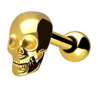 PIERCINGLINE Chirurgenstahl Ohrpiercing Totenkopf Piercing Ohr Stecker Goldfarben