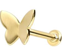 PIERCINGLINE Gold Ohr Piercing Labret mit Gewinde SCHMETTERLING 14 KARAT Gelbgold 1,2 x 8 mm