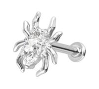 PIERCINGLINE Gold Ohr-Piercing Labret mit Innengewinde MOISSANIT-SPINNE 14 KARAT Weißgold (rhodiniert) 1 x 5 mm