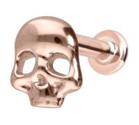 PIERCINGLINE Gold Ohr-Piercing Labret mit Innengewinde TOTENKOPF 14 KARAT Roségold 1,2 x 9 mm