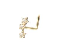 PIERCINGLINE Nasenpiercing 14/18 Karat Gold Nasenstecker L-Form 3 MOISSANIT-STERNE 585er Gold Goldfarben | 14 Karat