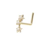 PIERCINGLINE Nasenpiercing 14/18 Karat Gold Nasenstecker L-Form 3 MOISSANIT-STERNE 750er Gold Goldfarben | 18 Karat