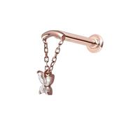 PIERCINGLINE Piercing Stecker 14 Karat Gold Labret mit Push Fit MOISSANIT-SCHMETTERLING + BOGEN + KETTE 585er Gold 14 Karat | Roségoldfarben Stablänge: 6mm - Stabstärke: 1mm