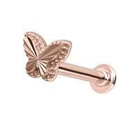 PIERCINGLINE Piercing Stecker 14 Karat Gold Labret mit Push Fit SCHMETTERLING 585er Gold 14 Karat | Roségoldfarben Stablänge: 7mm - Stabstärke: 1,2mm