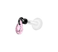 PIERCINGLINE Piercing Stecker PTFE Labret mit Innengewinde + Titan-Aufsatz KRISTALLTROPFEN Schwarz | Kristall: Rosa Stablänge: 8mm | Stabstärke: 1,2mm