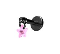 PIERCINGLINE Piercing Stecker Titan Labret mit Innengewinde KRISTALLSTERN Schwarz | Kristall: Rosa Stablänge: 8mm | Stabstärke: 1,2mm