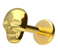 PIERCINGLINE Piercing Stecker Titan Labret mit Push Fit TOTENKOPF - Roségoldfarben, Schwarz, Goldfarben, Silberfarben