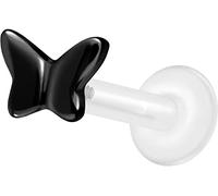 PIERCINGLINE PTFE Labret mit Gewinde Titan Aufsatz SCHMETTERLING Piercing Lippe Nase Ohr Helix Tragus Medusa Schwarz 1,2 x 7 mm