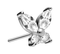 PIERCINGLINE Titan Aufsatz mit Push Pin KRISTALL SCHMETTERLING OHNE Labret Stecker Piercing Ohr Conch Tragus Helix Silberfarben