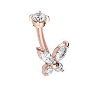 PIERCINGLINE Titan Banane mit Push Fit KRISTALL SCHMETTERLING Piercing Ohr Nase Roségoldfarben 1,2 x 6 mm