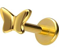 PIERCINGLINE Titan Labret mit Gewinde Titan Aufsatz SCHMETTERLING Piercing Lippe Nase Ohr Helix Tragus Medusa Goldfarben 1,2 x 10 mm