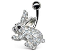 PIERCINGO® Bauchnabel-piercing ECHT-SILBER 925 ZIRKONIA-KRISTALL Chirurgen-Stahl 316L Edelstahl Banane Bananabell Barbell Bauch-Stecker Nabel-piercing 1.6mm x 10mm HASE BUNNY RABBIT HÄSCHEN