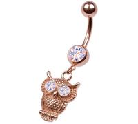 PIERCINGO® Bauchnabel-Piercing ROSÈ-GOLD ZIRKONIA-KRISTALL Anhänger Chirurgen-Stahl 316L Edelstahl Banane Bananabell Bauch-Stecker Barbell Nabel-piercing 1.6mm x 10mm (Eule Aurora Borealis)