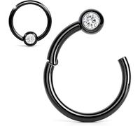 PIERCINGO® CLICKER Schwarz SEGMENT-RING ZIRKONIA KRISTALL WEIß Klar Piercing-Ring Scharnier Septum Nase Ohr Helix WEISS STRASS Piercingring Klicker CHIRURGENSTAHL 316L EDEL-STAHL Black (1.2mm x 8mm)