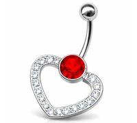 PIERCINGO® Herz Liebe Herzen Heart Rot Weiß Klar red Love Bauchnabel-piercing ECHT-SILBER 925 ZIRKONIA-KRISTALL Titan G23 Titanium ASTM F136 Bananabell Banane Bauch-Stecker Nabel-piercing 1.6 x 10mm