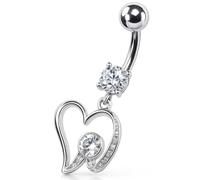 PIERCINGO® HERZ LIEBE WEIß KLAR ANHÄNGER Bauchnabel-piercing ECHT-SILBER 925 ZIRKONIA-KRISTALL Chirurgenstahl 316L Edel-stahl Bananabell-Piercing 10mm Barbell Bauch-Stecker Nabel-piercing 1.6mm