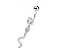 PIERCINGO® SCHLANGE MAMBA PYTHON ANACONDA Weiß Klar Bauchnabel-piercing ECHT-SILBER 925 ZIRKONIA-KRISTALL Chirurgenstahl 316L Edel-stahl Banane Bananabell Barbell Bauch Stecker Nabel-piercing 1.6 10mm