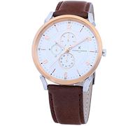 Pierre Cardin Herren Armband-Uhr mit Multi-Ziffernblatt analoge Quarz-Uhr mit Leder-Armband 3ATM 44mm CPI.2060 Braun/Rosegold/Silber