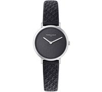 Pierre Cardin Damen Armband-Uhr mit Marken-Kürzel-Print analoge Quarz-Uhr mit Leder-Armband 3ATM 31mm CBV.1502 Schwarz/Silber