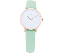 Pierre Cardin Damen Armband-Uhr mit Marken-Kürzel-Print analoge Quarz-Uhr mit Leder-Armband 3ATM 31mm CBV.1511 Pastell-Grün/Gold