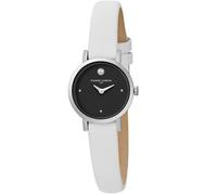 Pierre Cardin Damen Zweizeiger-Armband-Uhr Ziffernblatt mit silbernen Kreis-Details analoge Quarz-Uhr mit Leder-Armband 3ATM 27mm CCM.0505 Weiß/Schwarz/Silber