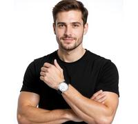 Pierre Cardin Herren Armband-Uhr analoge Quarz-Uhr mit Leder-Armband 3ATM 39mm CPI.2016 Silber/Schwarz/Weiß