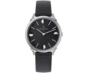 Pierre Cardin Herren Armband-Uhr analoge Quarz-Uhr mit Leder-Armband 3ATM 40mm CPI.2010 Schwarz/Silber