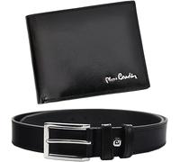 Pierre Cardin Herren Geschenke Set ZG-103 Brieftasche und Gürtel, Portemonnaie Herren Natural Leder 25,5 x 19,5 cm, Elegant Ledergürtel Herren, Schwarz - Gürtelgröße: 120 cm