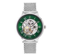 Herren-Armbanduhr, automatisch, silberfarben, Zifferblatt grün, Armband aus Stahl, Milanaise, silberfarben, 20 mm