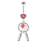 Piersando Bauchnabelpiercing Bauch Banane Piercing Stecker Gebogen Traumfänger Dreamcatcher Schutz-Anhänger Rot