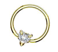 Piersando BCR Piercing Klemmring Ring mit Kristall Herz Klemm Kugel Septum Nasen Lippen Helix Ohr Tragus Gold 1,2mm x 10mm x 3mm