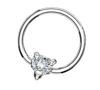 Piersando BCR Piercing Klemmring Ring mit Kristall Herz Klemm Kugel Septum Nasen Lippen Helix Ohr Tragus Silber - Clear 1,2mm x 10mm x 3mm