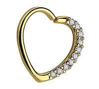 Piersando Continuous Piercing Ring Septum Tragus Helix Ohr Nase Lippe Knorpel Horseshoe Hufeisen Herz mit Strass Kristall Glitzer Gold links