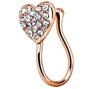 Piersando Fake Piercing Hoop Ring Clip On Klemmring Herz mit Kristall für Septum Tragus Helix Nase Lippe Ohr Intim Nippel Hufeisen Brust Rosegold